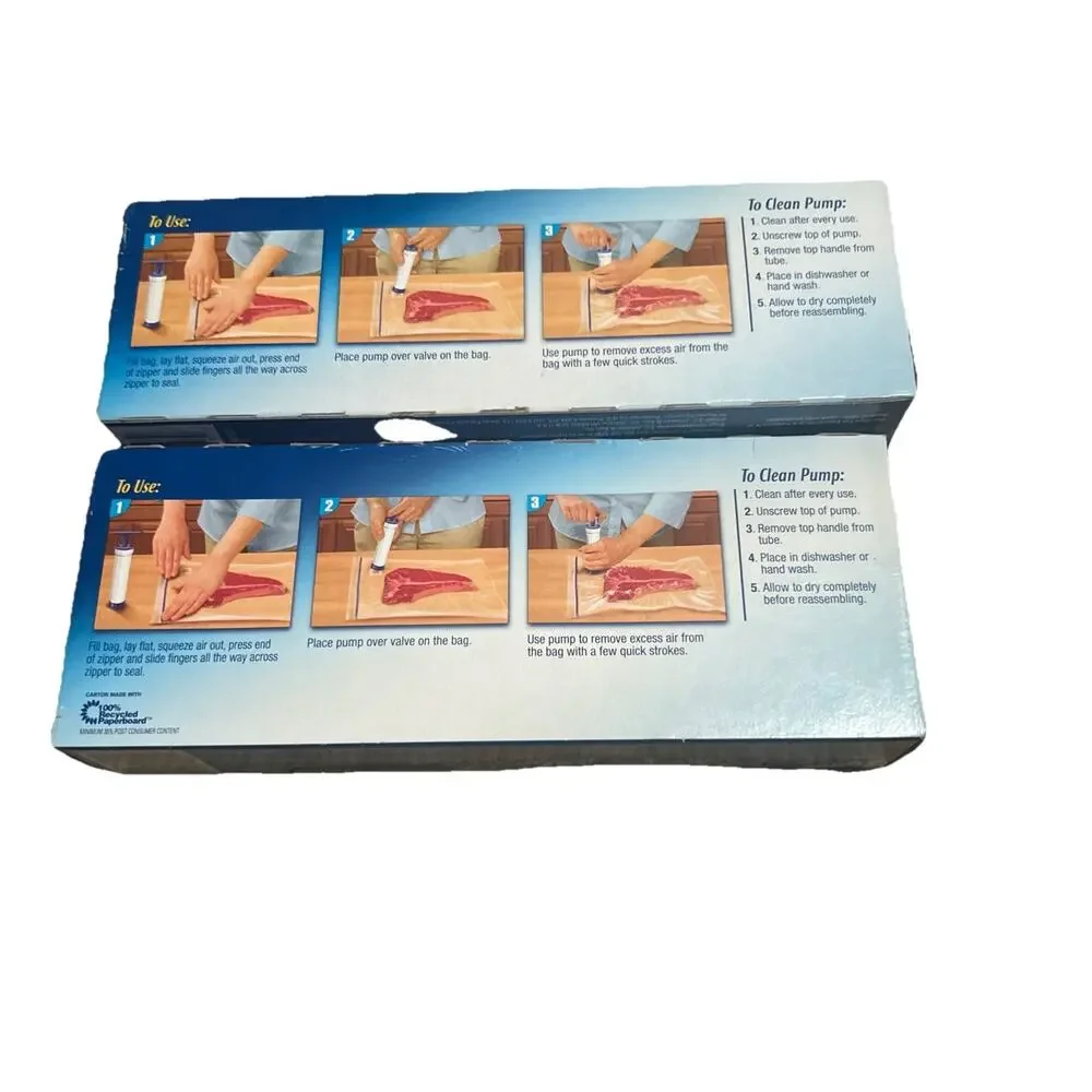 NEW Ziploc Vacuum Starter Kit Freezer Pump & New Box Of 12 Quart Bags